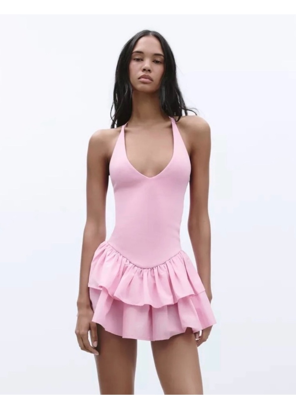 Zara Pink Ruffled Halter Mini dress